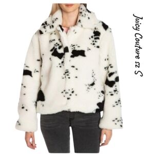 NWT Juicy Couture Spotted Faux Fur Teddy Jacket White Black Cow Print Sz S